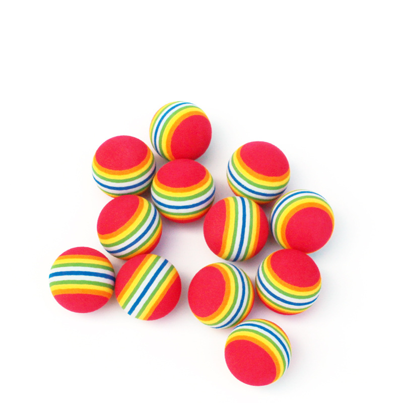 10Pcs Colorful Cat Toy Ball EVA Bite-Resistant Elastic Rainbow Ball Kitten Puppy Chewing Training Interactive Toys Pet Supplies