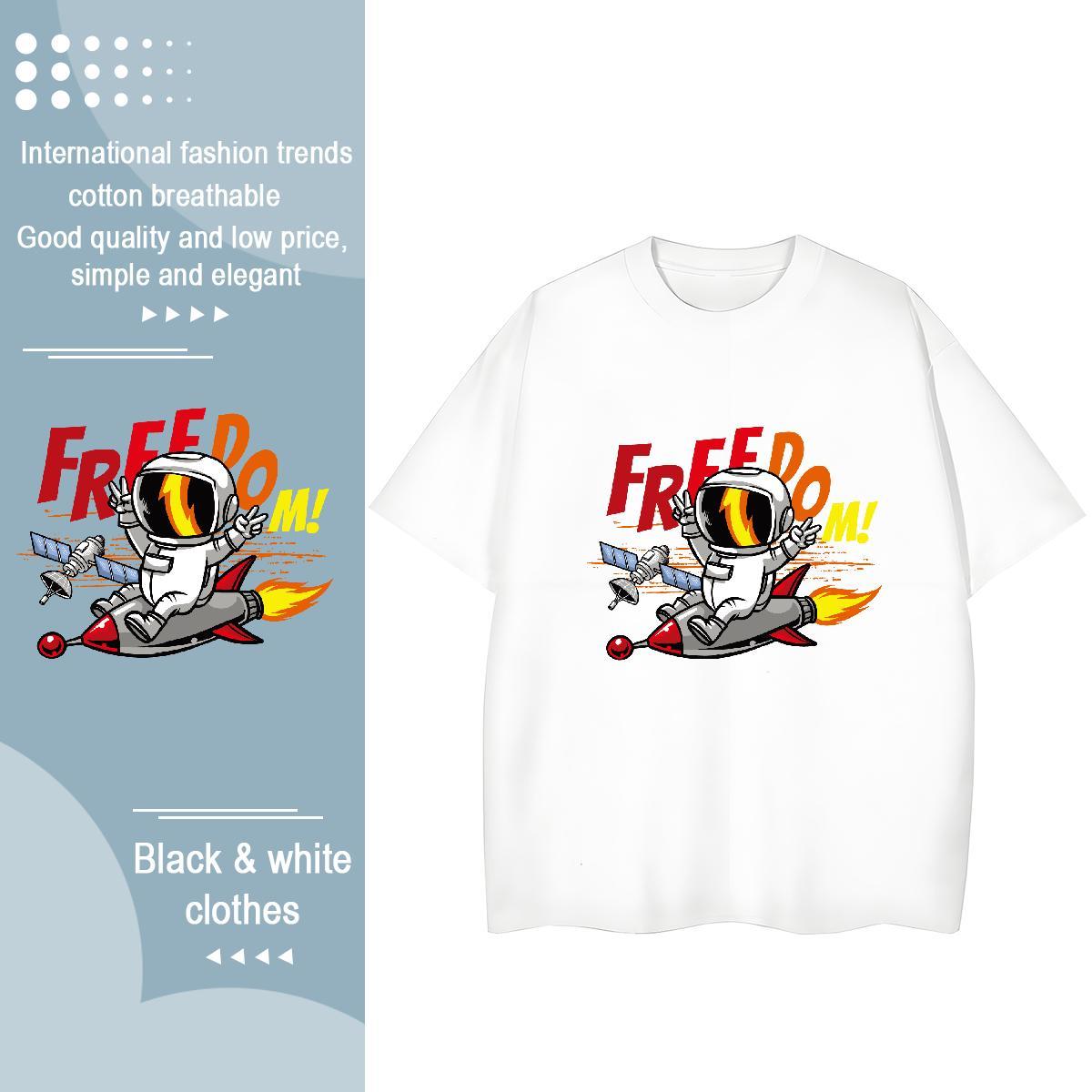 Designer Unisex Tshirts 230g Cotton cosmonaut Street Wear T shirt Short Sleeve O-Neck Cartoon Floral Printing Clothes