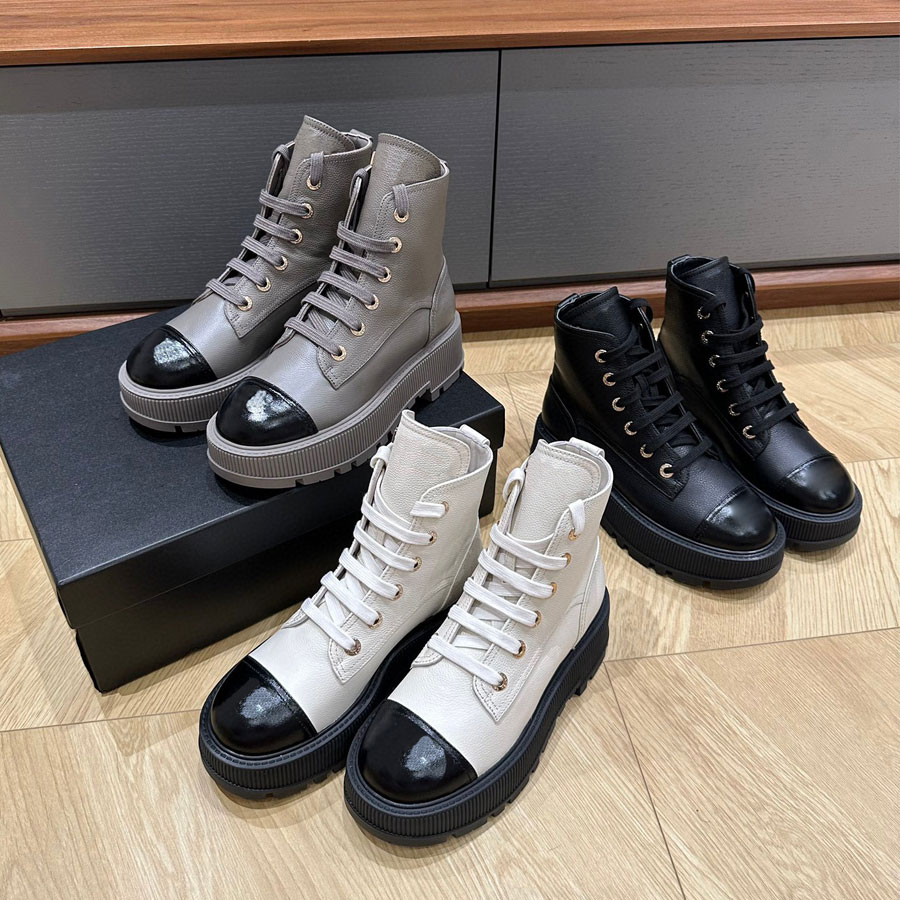 Luxury Heavy duty chunky platform ankle boots real leather lace-up combat Martin boots low heel luxury designers fashion booties winter Casual shoe size 35-41