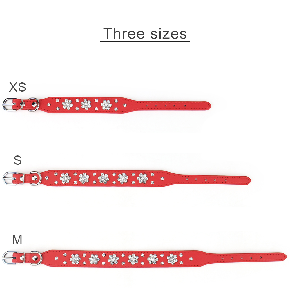 Leather Cat Collar with Shiny Rhinestone Decoration, Adjustable Pet Collar Metal Grommet Is Durable and Fits Cats & Medium Dogs