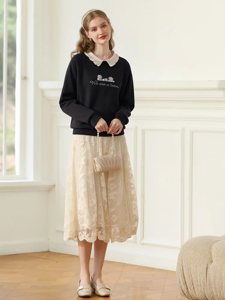 I believe you Womens wool hoodie with two doll collars loose winter top thick soft jumper 2234195461 240827