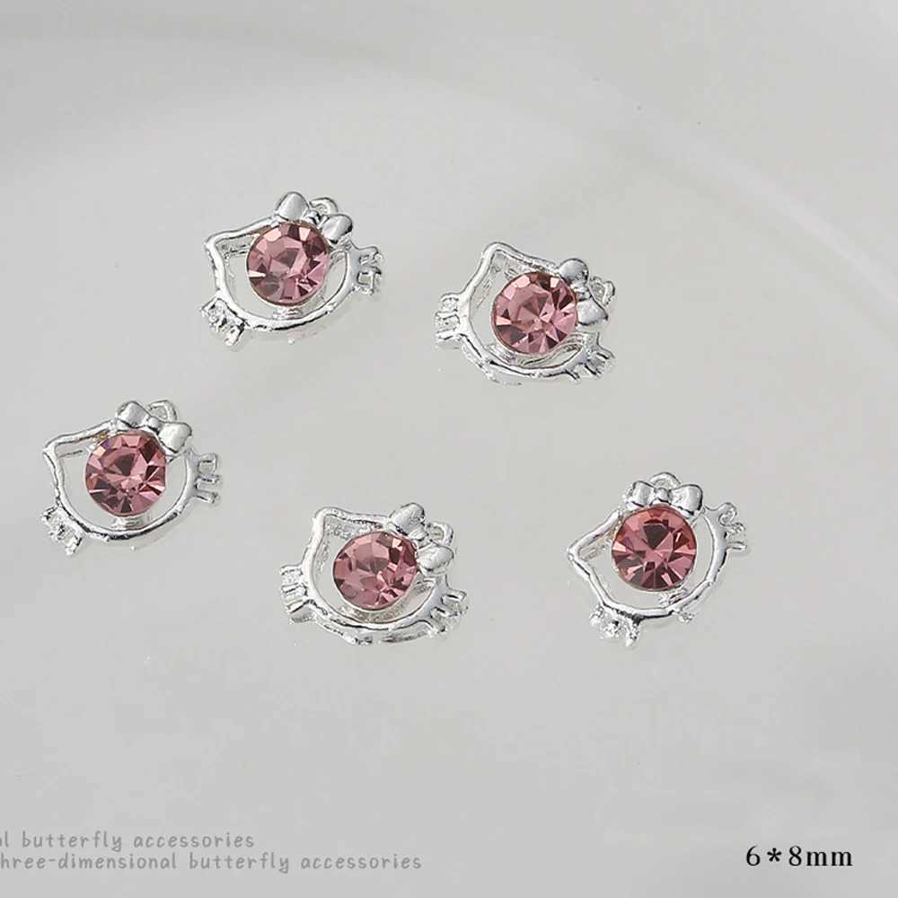 10 Zircon Pink Nail Art Charm 3D Luxury Bow Heart Butterfly Inlaid with Pink Diamond Water Diamond Decoration DIY Handle Parts W240829