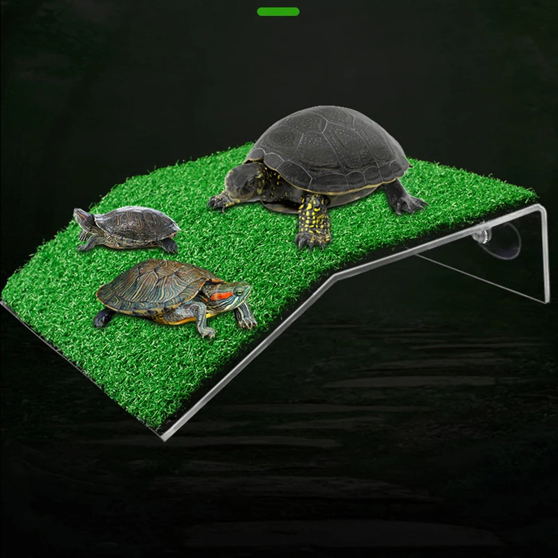 Turtle Basking Platform Suction Cup Habitat Simulation Lawn Ramp Turtle Dock Floating Island For Reptile Terrarium Accessory