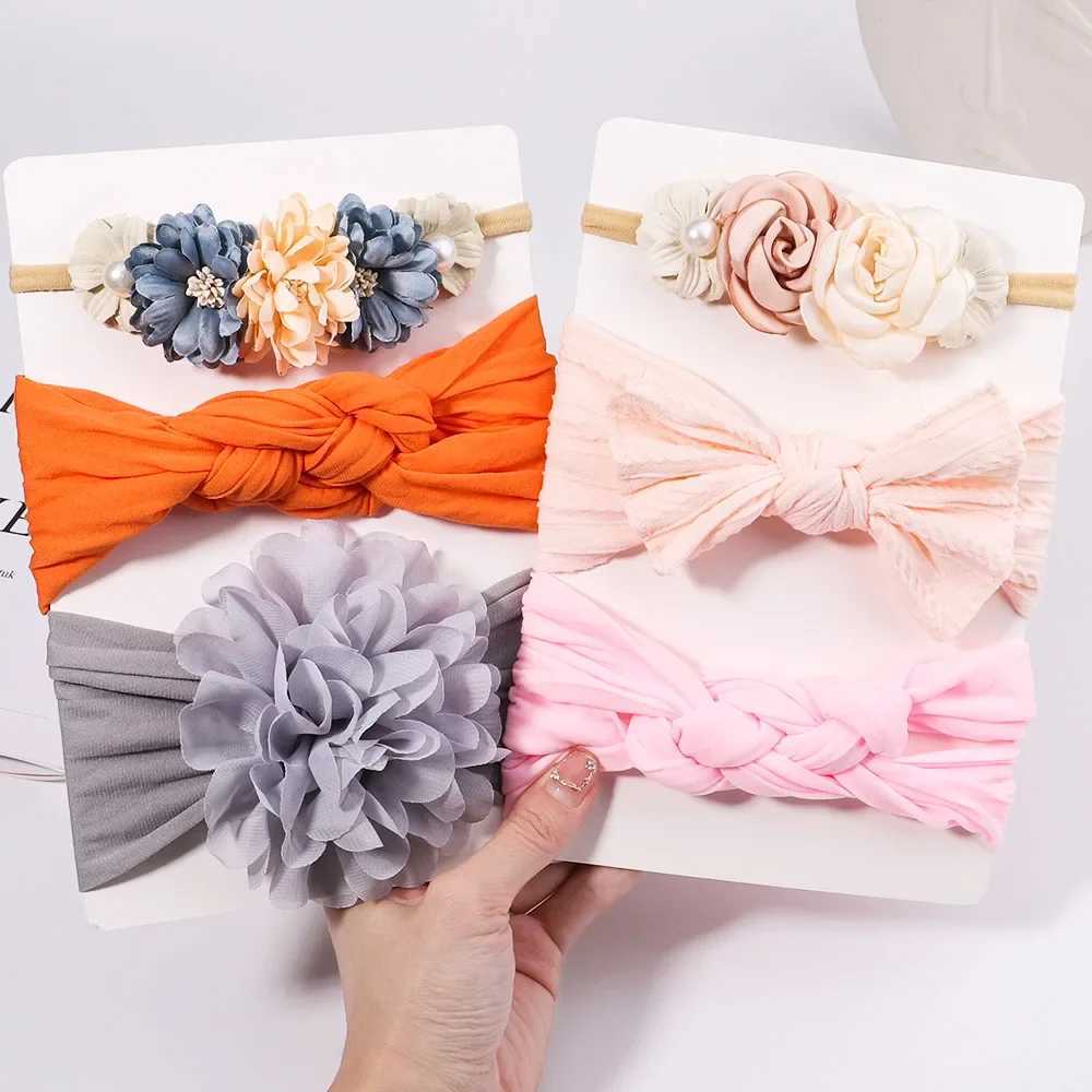 3 pieces/set of cable knitted flower baby headband for girls elastic turbine baby hair strap nylon newborn headband baby hair accessories CL240830