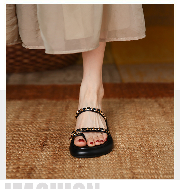 New 2023 Women Summer Fashion Chain Flip-ps Sandal Woman Platform Sandals New Casual Flat Slippers Slides 00eb s