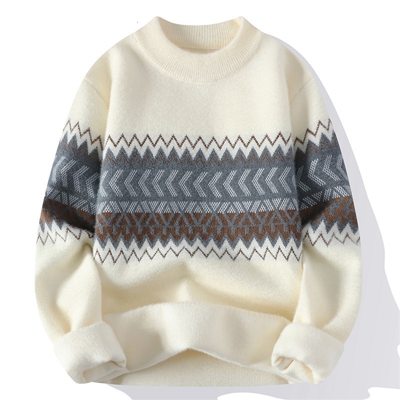 Classic mens knitted pullover sweater with retro pattern O-neck loose fit autumn/winter warm casual top high street sweater 240829