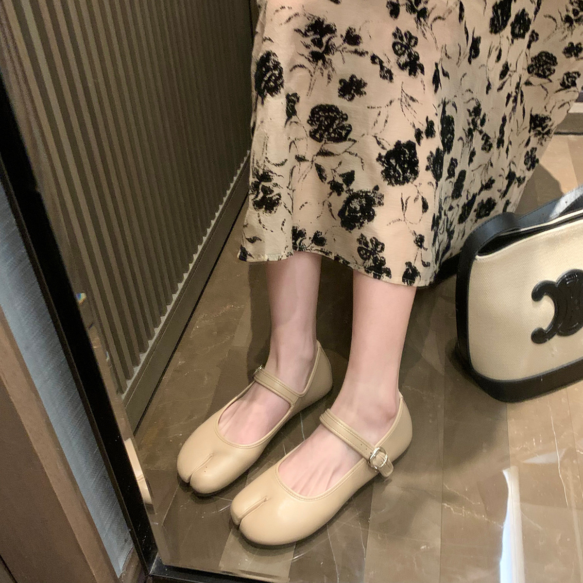 luxury designer split toe med-high heels shoes woman mules leather moccasins Japanese style round heel tabi ninja pumps women
