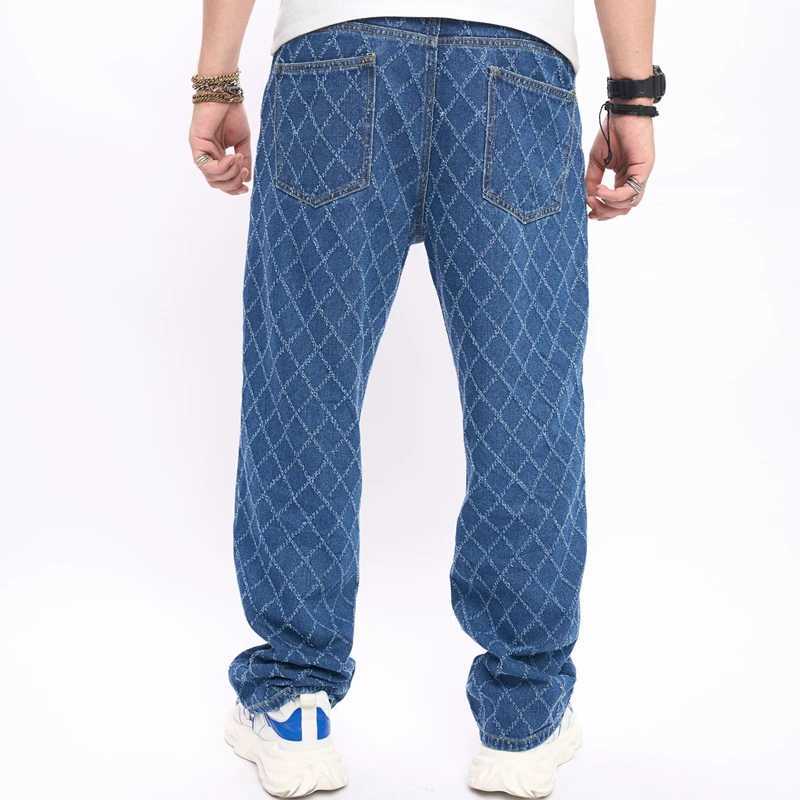 Men's Jeans New Casual jeans Trend Slacks High Strt Wide-Leg Pants Mens Plaid Hip Hop Pants Y240830TRKI