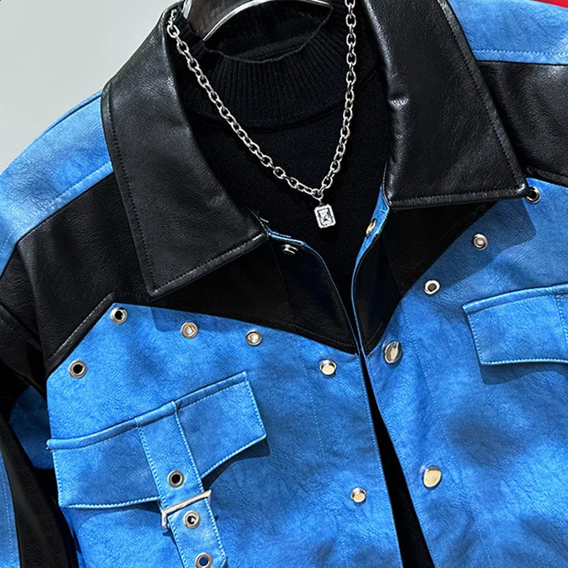 PFHQ Autumn Winter Mens Jacket Korean Fashion Paradigm Short Sleeve Splicing n Mens Top Casual 21Z6057 240830