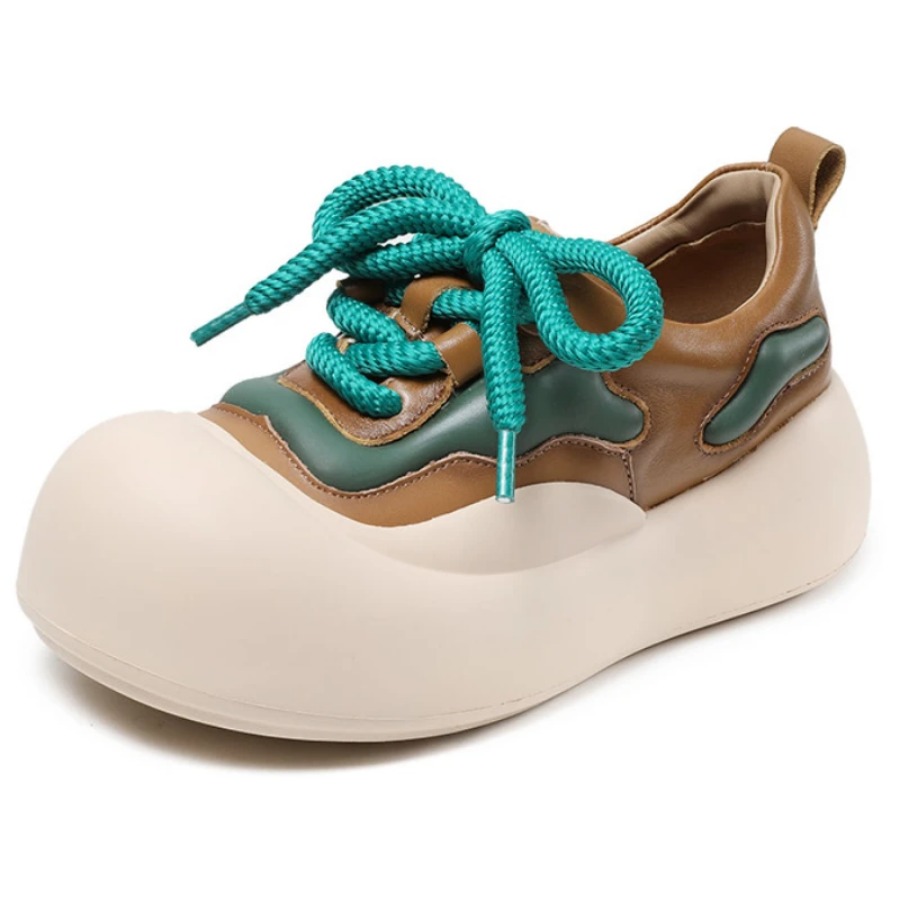 Women's Chunky Genuine Leather Loafers Flats Vulcanized Platform Sneakers 4