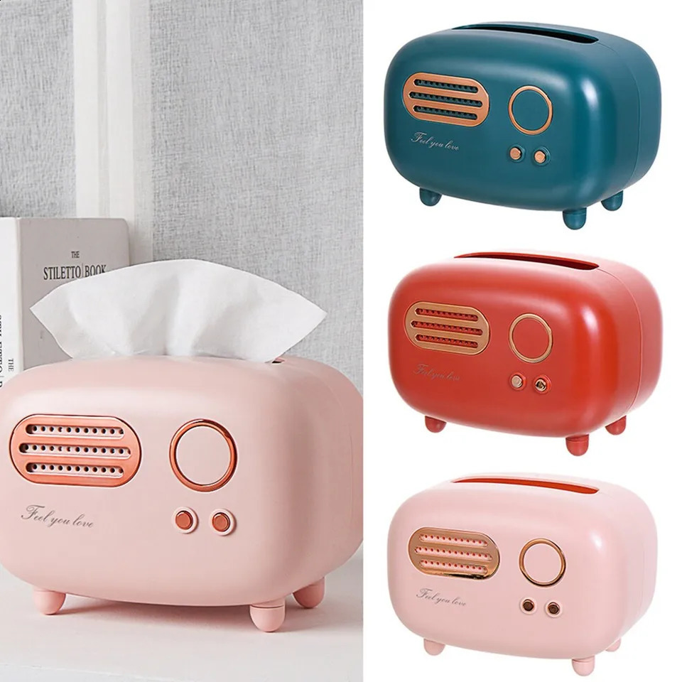 Retro radio model tissue box desktop paper holder family living room retro dispenser storage napkin 240829