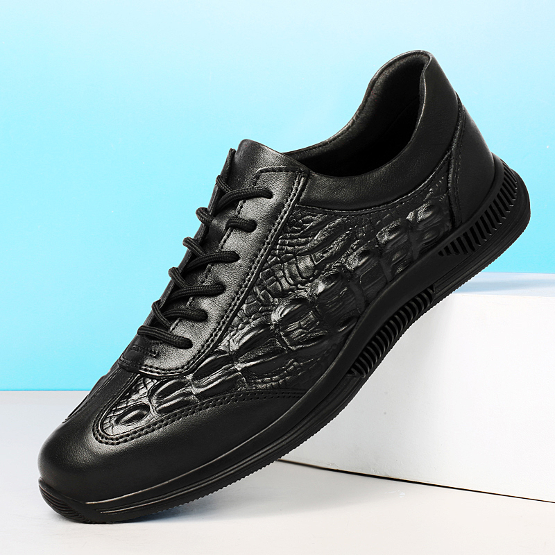 Genuine Leather Mens Casual Shoes Lace Up Fashion Trainers Non Slip Lightweight Sneakers Crocodile Pattern Male Tenis Masculino