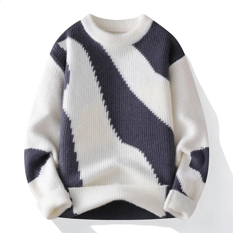 Mens Knitted Sweater Hardcore Winter Warm Hoodie Round Neck Loose Letter Solid Color Sweater Thick Casual Top 240829