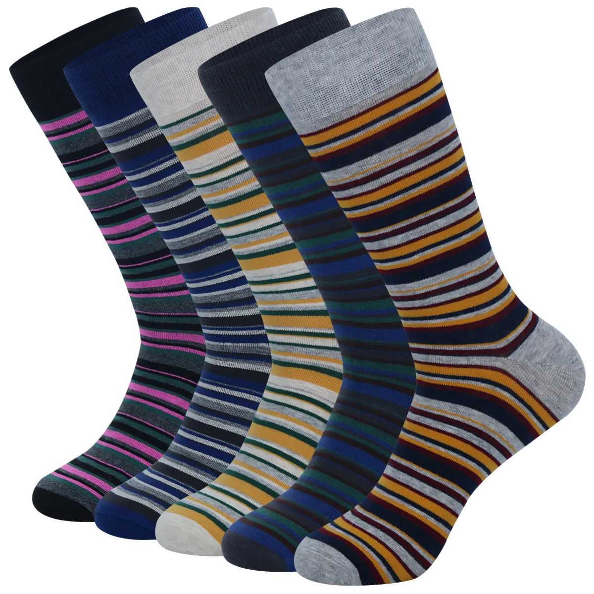 Men's Socks 5 Pairs Mens Dress Socks stripe Plus SizeHigh Quality Combed Cotton Crew SocksBlack Cool Breathable Casual Socks for men Y240830U3SP