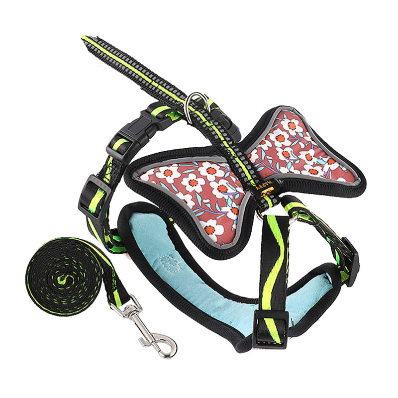 Pet Harness and Leash Set Vest Style Printed Cat & Small Dog Safety Anti-breakaway Harness and Leashes with Cute Bow Decoration