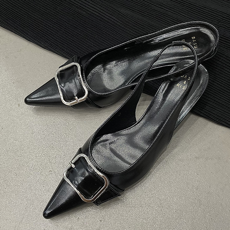 Fashion New Metal Sier Women In With Low Heel Slides Pointed Toe Ladies Heels Shoes Buckle Female Sgbac Sandals New 1164 s