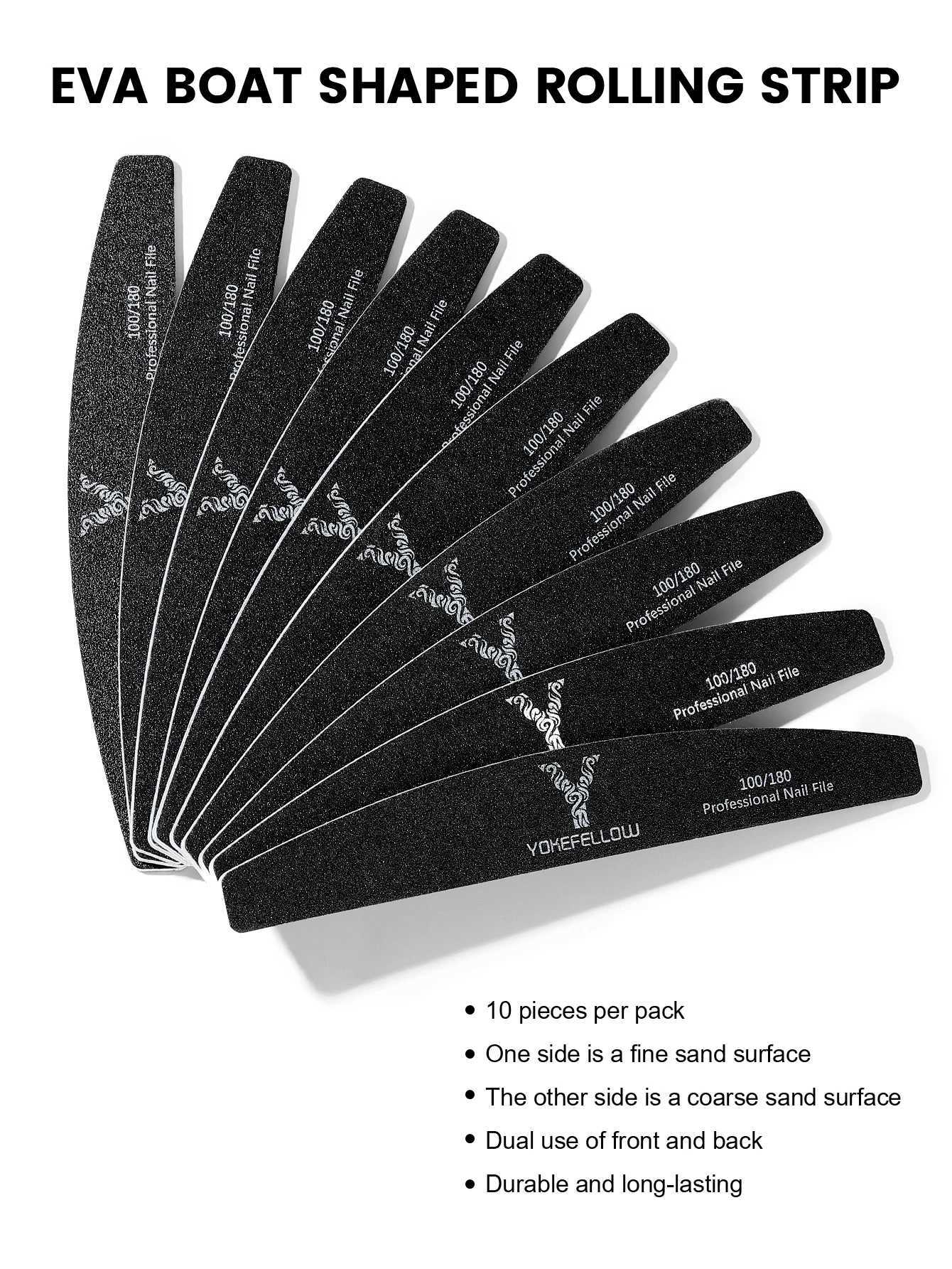 Half moon nail file 100/180EVA sandpaper nail file 10Pcs sanding polishing nail tool file W240829