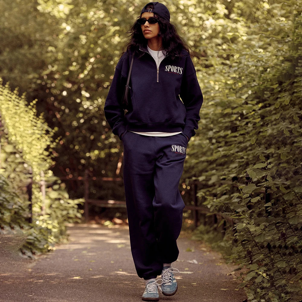 ZESSAM Sports Letter Graphic Print Sweatshirt Women TurnDown Collar Long Sleeve Sporty Female Pullover Vintage Casual Lady Top 240827
