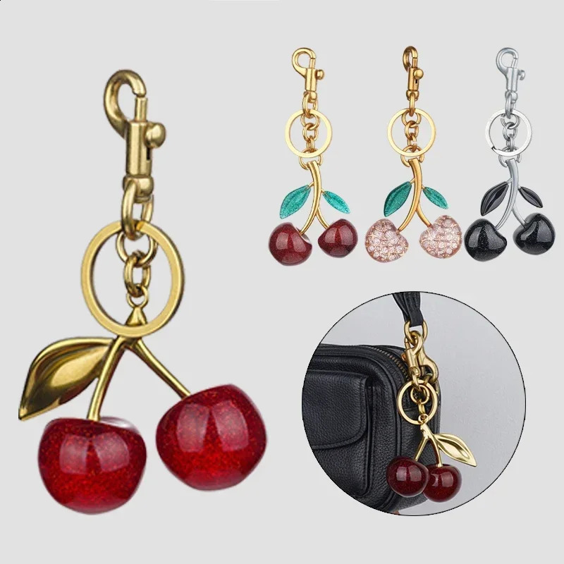 Red Cherry Bag Pendant Keychain Charm for Womens Handbag Internet Crystal HighGrade Accessories 240829