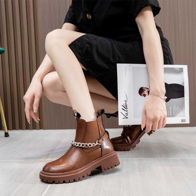 AIYUQI Boots Women Winter Genuine Leather Large Size Fur Women Ankle Boots Fashion British Style Women Chelsea boots