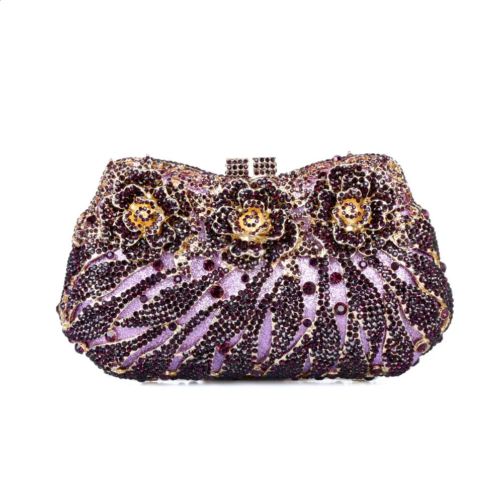 XIYUAN Flower est Rhinestone Gold Sliver Purple Evening Bags Female Wedding Party Gift With Diamonds Shining Clutch Bag 240830