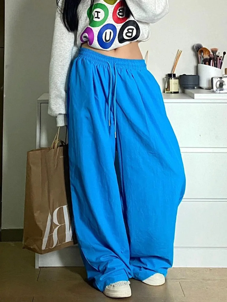 HOUZHOU Y2K Hippie Blue Baggy Sweatpants Womens Kpop Streetwear Oversize Jogging Track Sports Pants Harajuku Korean Wide Trousers 240827