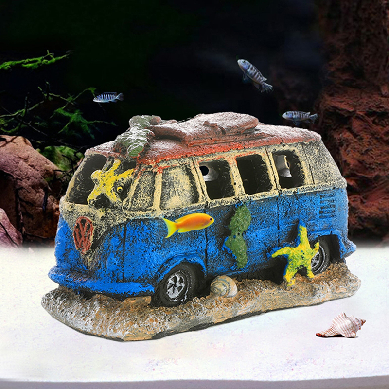 Resin Wreck Car Ornament Fish Shrimp Hiding Cave Shelter Broken Vehicle House Fish Tank Aquarium Landscaping Decorate Accessory