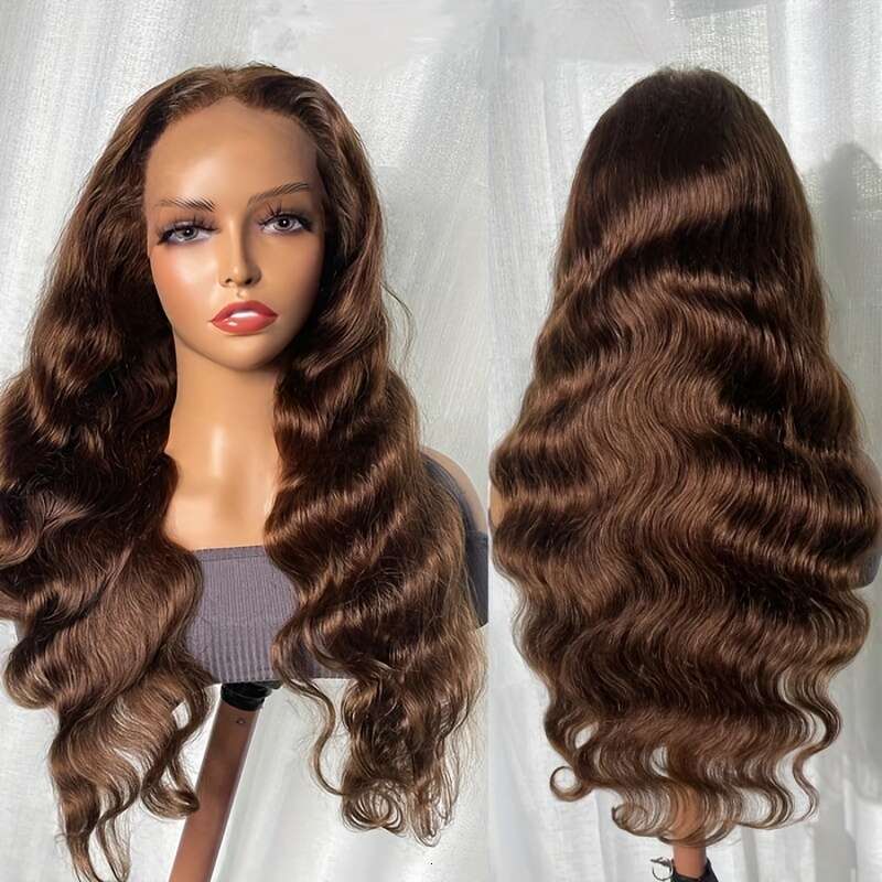 Chocolate Brown Front Wig 4x4 Body Wave Lace Frontal 100% Brazilian Human Hair Wigs For Women