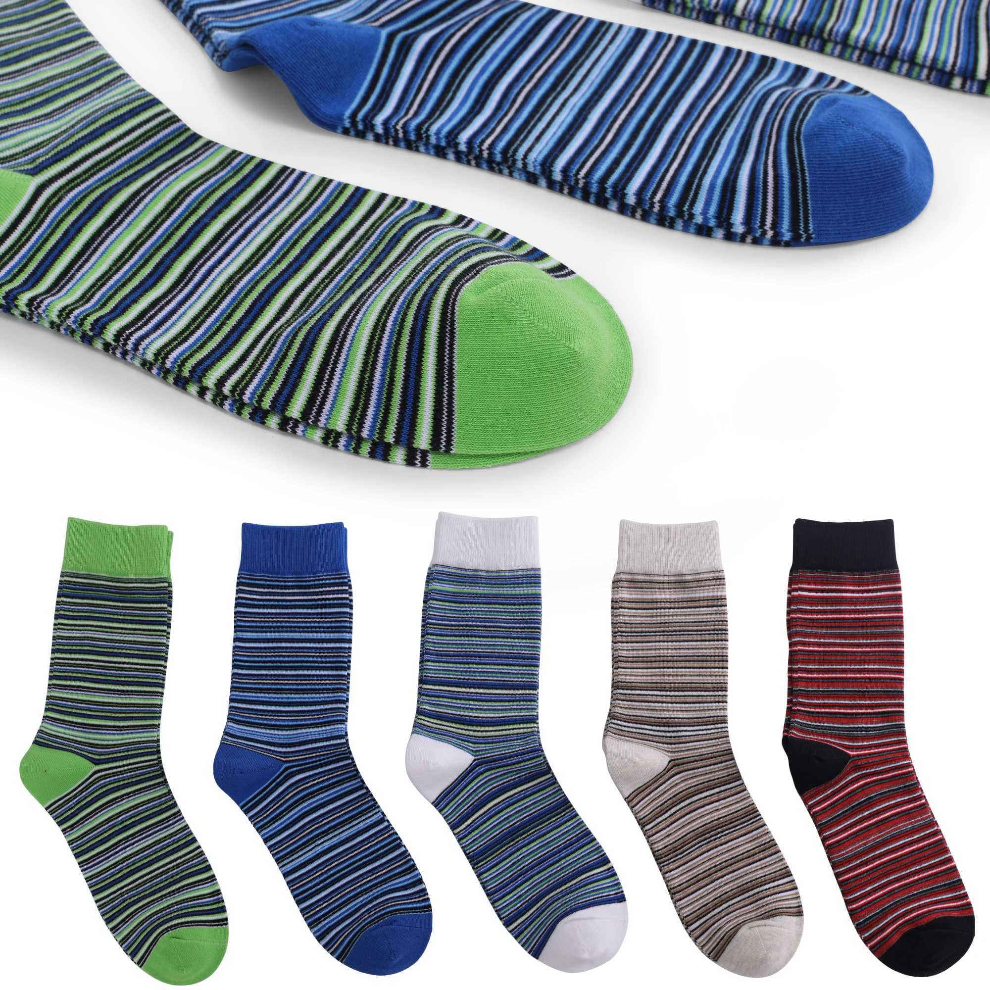 Men's Socks 5 Pairs Mens Fun Dress Socks Pattern Funny Socks Pack Colorful Striped Combed Cotton Novelty Socks Plus Size Males Dress Sock Y240830