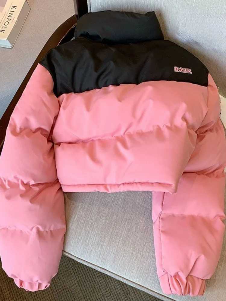 Women's Down Parkas 2024 Fashion and Leisure Stand up Collar Thickened Warm Womens Park Winter Patch Work Retro Jacket Y2K Letter Zipper Loose Sh