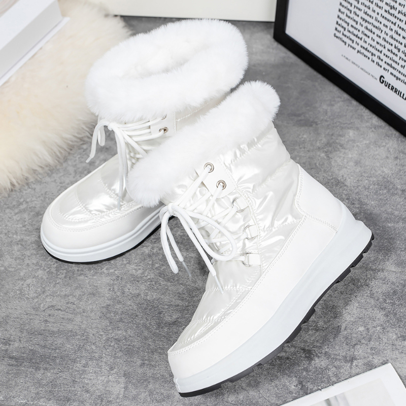 Fashion Faux Fur Waterproof Snow Boots Women Lace-Up Thicken Plush Winter Botas Mujer Non-Slip Warm Platform Ankle Boots