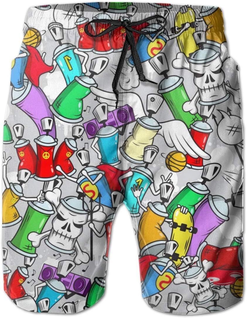 Mens Shorts 3D Printing Pattern Graffiti Characters Men Swim Trunks Quick Dry Beach Fashion Casual Hawaiian Pants Bathing Suit With