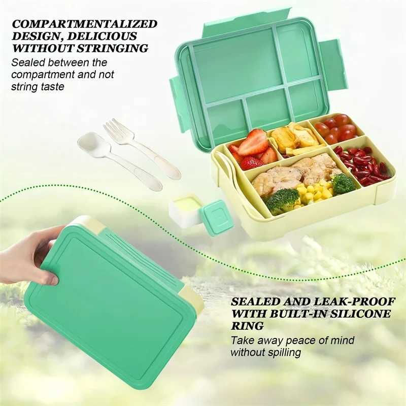 1330ML Bento Box Adult Lunch Containers with 6 Compartment for Adults/Kids/Toddler With Tableware Sauce Lunch BoxXJ240829
