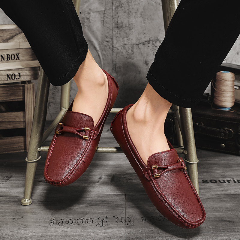 YRZL Loafers for Men Casual Leather Shoes Mens Loafers Moccasins Breathable Slip on Wine Red Big Size 48 Driving Shoes for Men