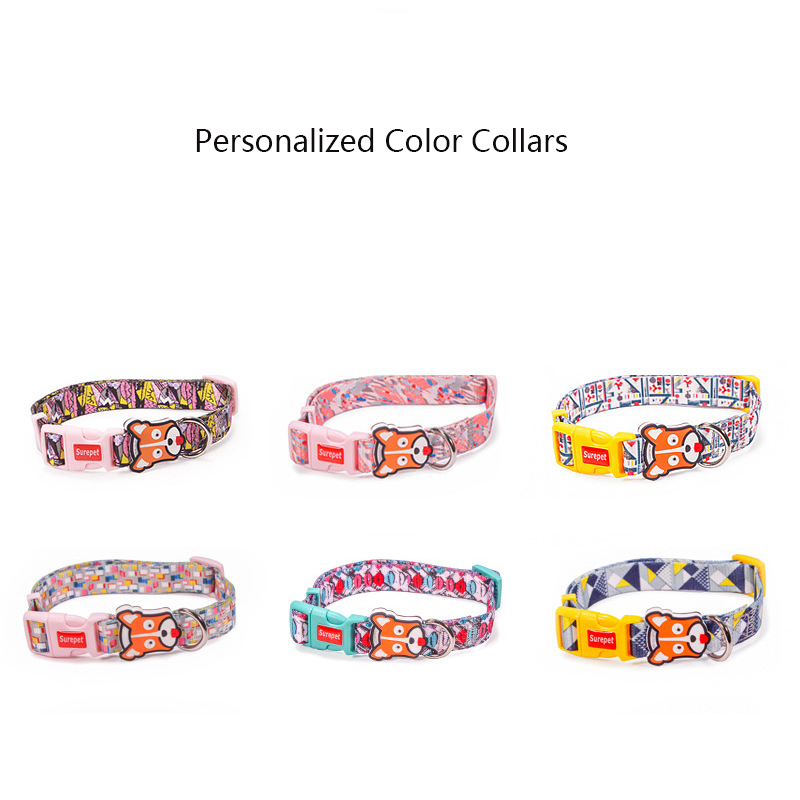 Nylon Pet Collar Adjustable Dog Collar with Cute Mouth-Lick Logo and Colorful High Strength Buckle for Small Medium Dogs & Cats
