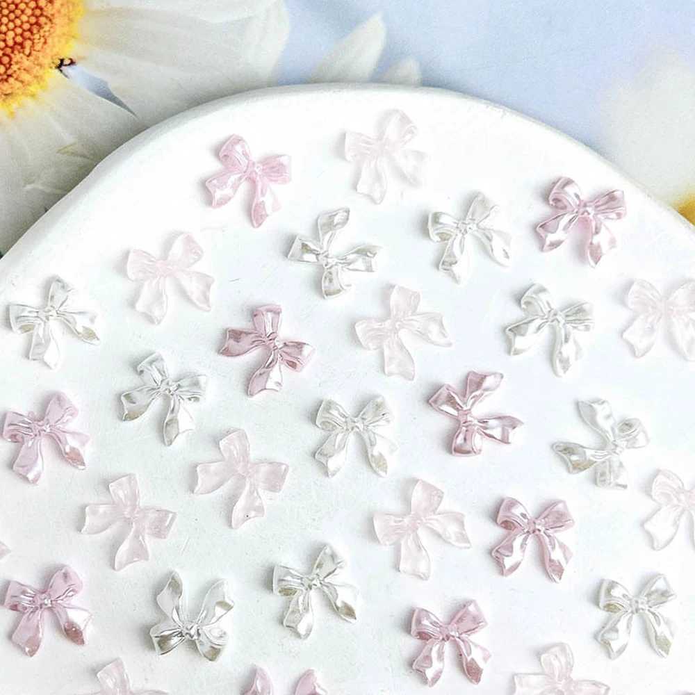 100 pieces/bag Ice Transparent Bow Nail Charm Decoration Bulk Mixed Resin Pink/White Ribbon Bow 3D Tablet Handle Accessories W240829