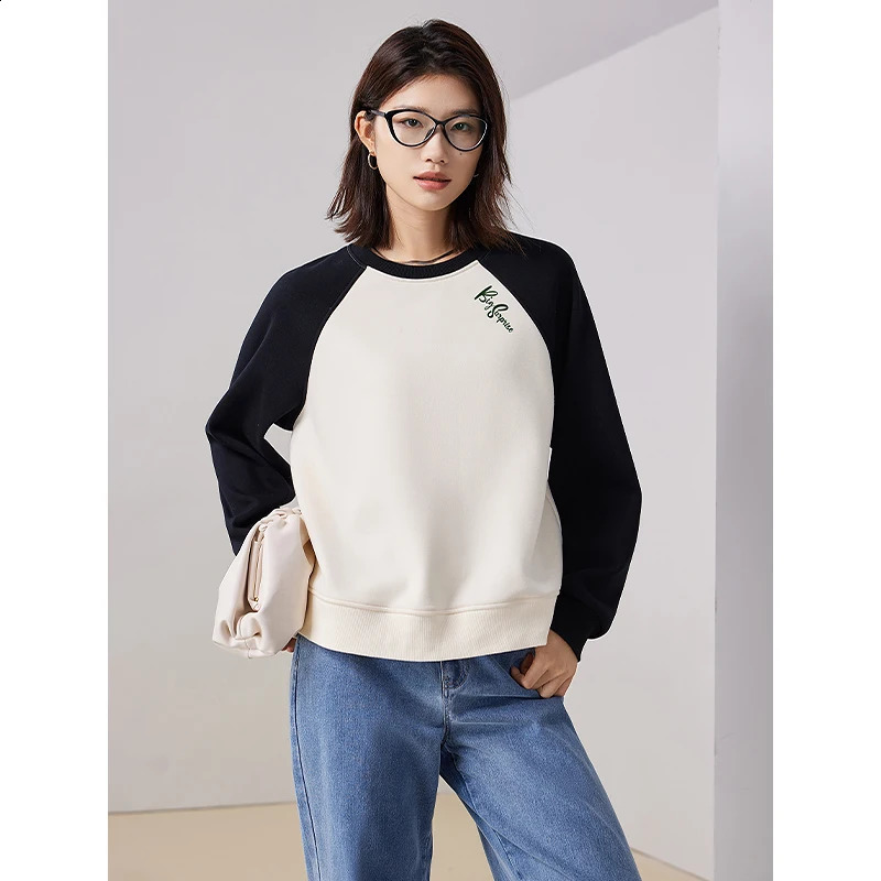 Toyouth Womens Sportswear Winter Comparison Raglan Sleeves Round Neck Loose Hoodie Letter Printing Casual Basic Simple Zipper 240827