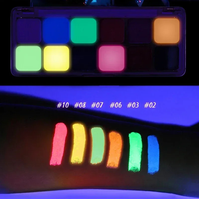 12 colors body painting oil water-based active eyeliner UV light painting Halloween Christmas makeup palette with brush 240829