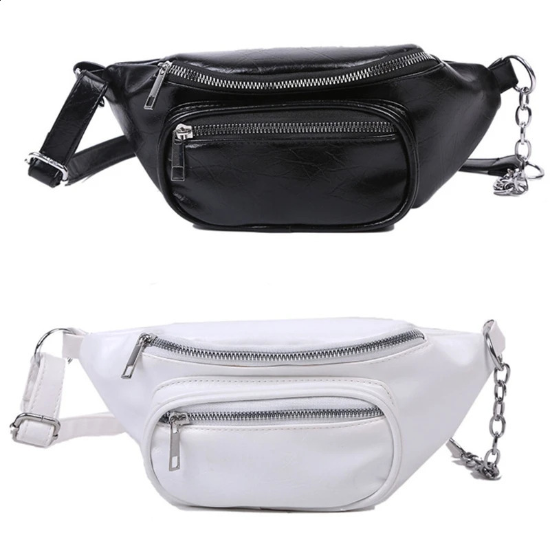 Unisex PU Leather Sling Bag Casual Shoulder Bags Chain Chest Pouch Outdoor Sport Crossbody Satchel Waist Pack 240830Z