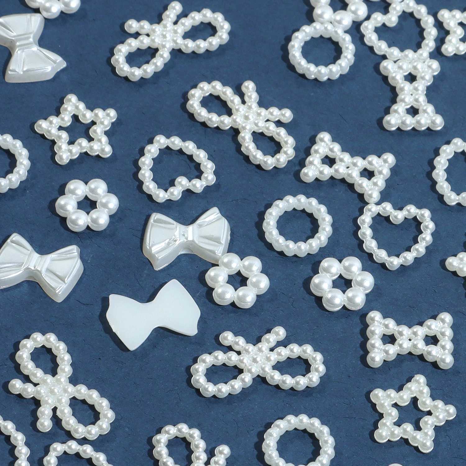 200 pieces/batch of hollow pearl nails art decoration heart flower star bow design pearl nail charm DIY 3D ergonomic accessories W240829