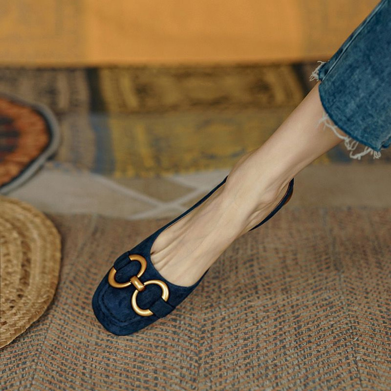 Retro Low-heeled Baotou Sandals Women's 2023 Summer New Sgback Suede Office Ladies Shoes Sandal Slip on Woman Flats