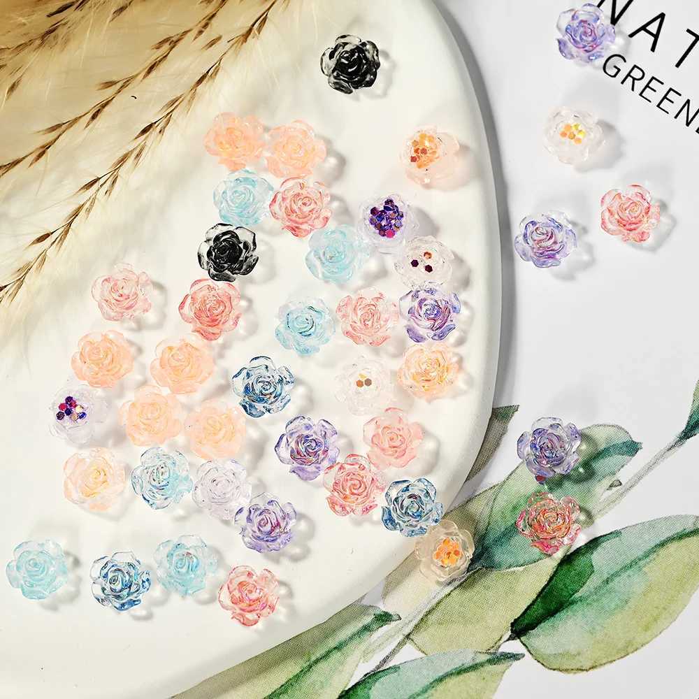 100 pieces of resin sparkling rose flat back flower rhinestone gemstone aramid camellia jewelry wedding decoration decal craft DIY nail art* W240829