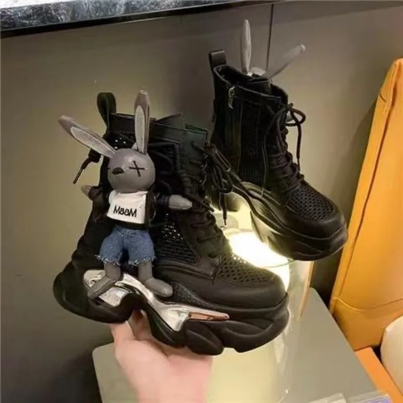 Lace-up Sneakers Booties Chunky Female Ankle Boots with Laces Sports Kawaii Short Shoes for Women Cute Footwear Platform Y2k