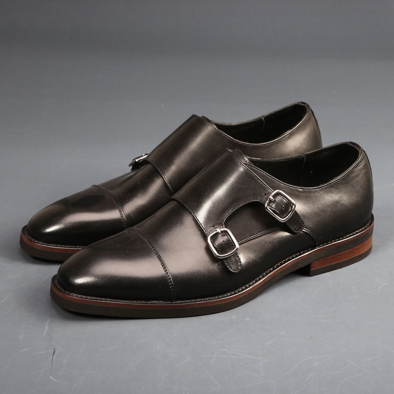 Brand Double Monk Strap Genuine Leather Handmade Fashion Designer Business Dress Shoes for Men Original