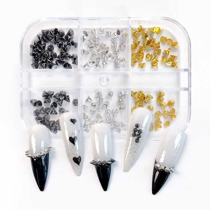 Appro150pcs/Box Punk Cone Nail Charm Stud Cool Girl Rock Mini 1.5-3mm Metal Gold and Silver Rivet for DIY Nail Art Decoration W240829