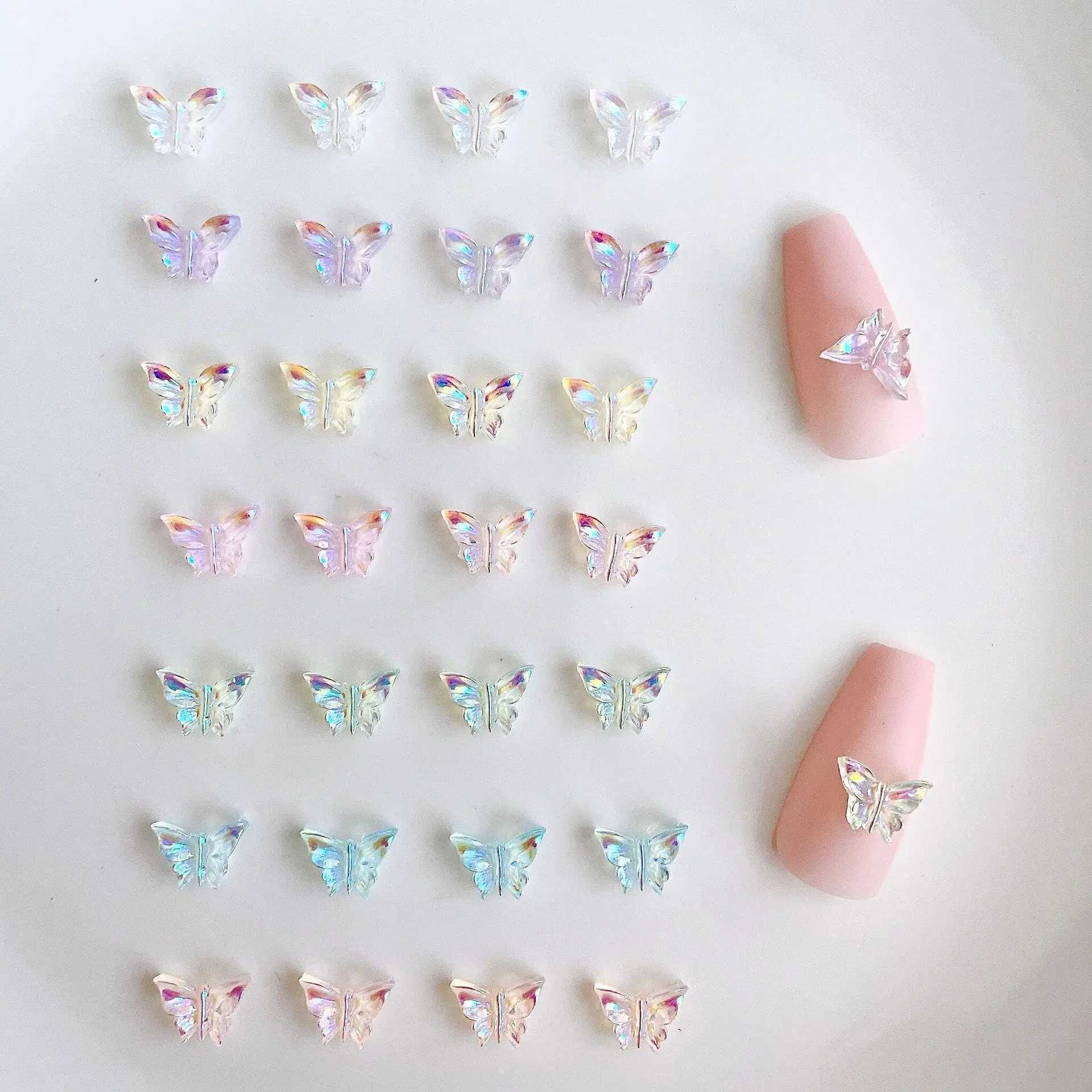 60 Aurora Butterfly Nail Charm Sparkling 3D Acrylic Nail Decoration Materials Manicure Kawaii Accessories W240829