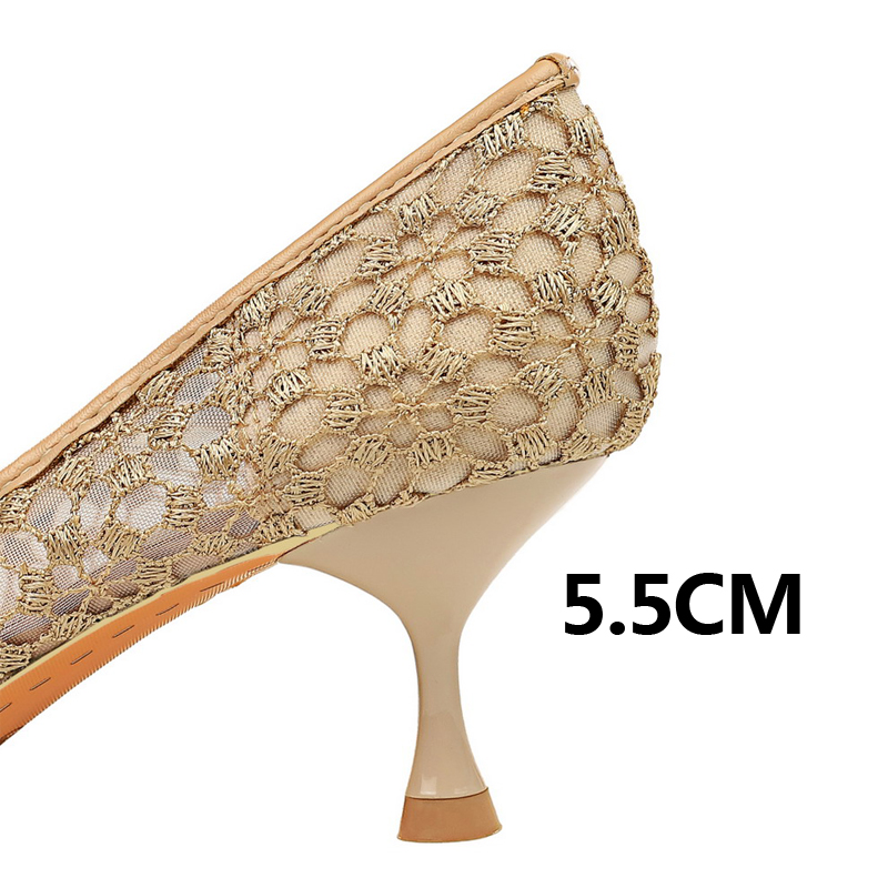 BIGTREE Mesh Cutout Lace Women Pumps Kitten Sexy Banquet Shoes Stiletto Fashion Ladies Heels Plus Size 43 Sandals