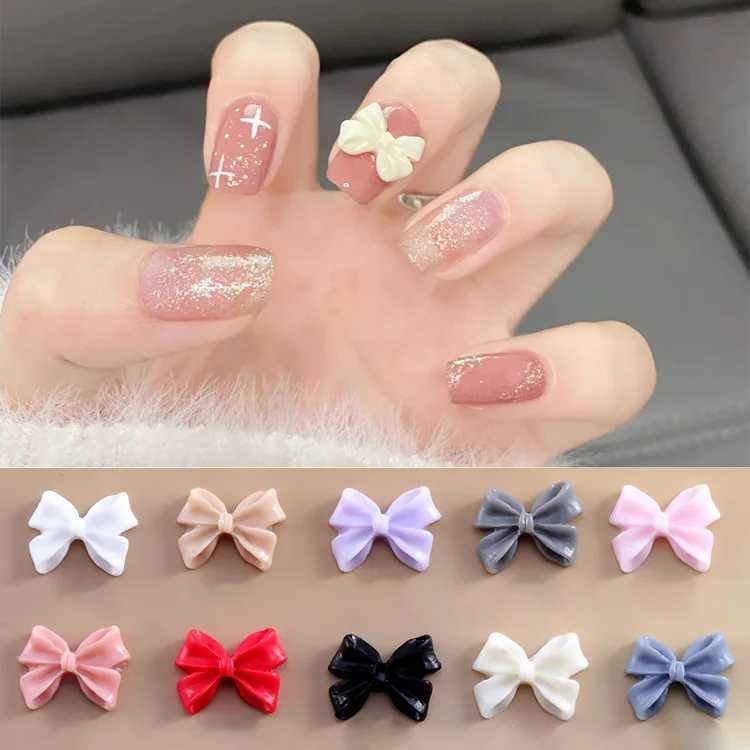 50/100 pieces of pink and white Kawaii bow nail charm 3D resin bow knot flat back nail gemstone 8 * 10mm nail art rhinestone jewelry #Bowtie W240829