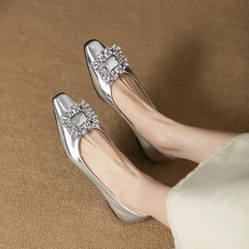 New Women's Flats Bling Boat Shoes Square Toe Slip on Gold Flat Shoes Sliver Rhinestone Wedding Shoes Zapatos Mujer Autumn 1336N