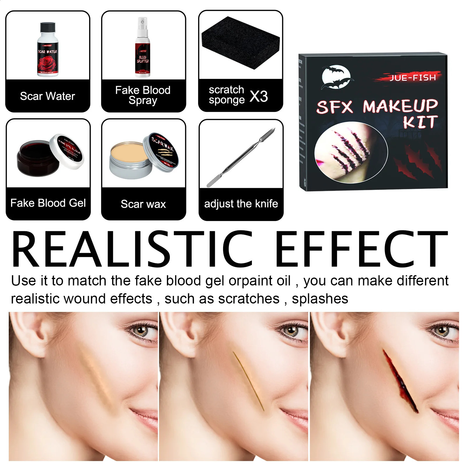 Jue Fish Halloween Makeup Pack Halloween Horror Makeup Skin Wax Plasma Scar Painting Makeup Set Role Playing Makeup Set 240829